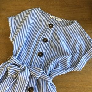 Shein girls striped button dress with tie